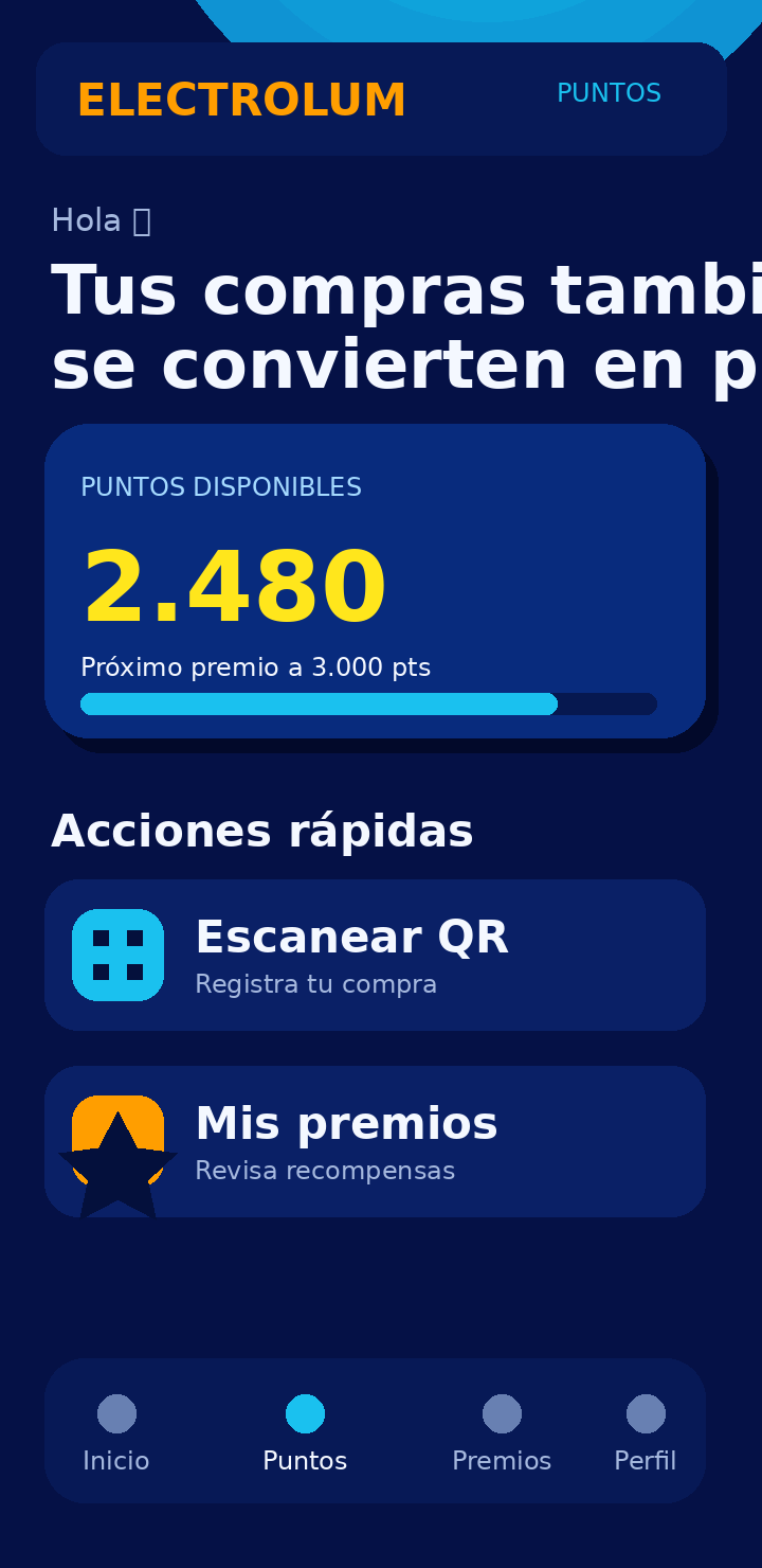 Vista de la aplicación Electrolum Puntos